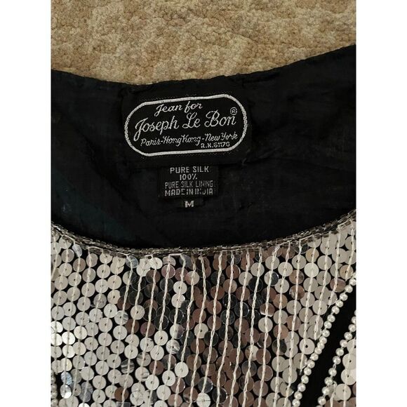 Vintage Women's Medium Joseph Le Bon Sequin Design Shirt 100% Silk - Picture 3 of 5